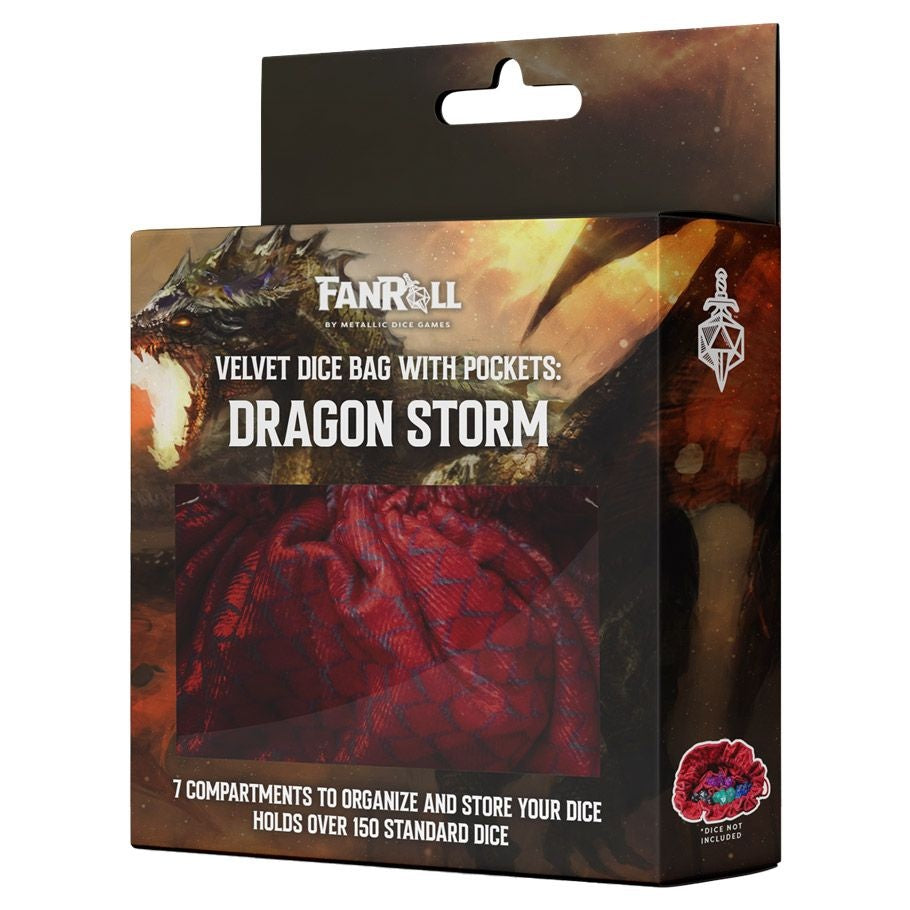 Dragon Storm Velvet Compartment Dice Bag - Red