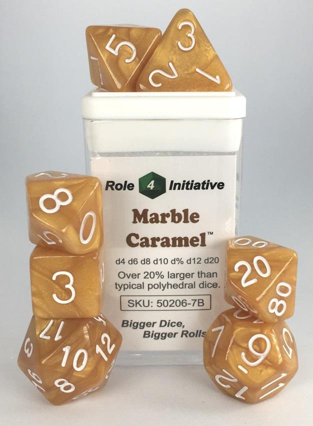 R4I50206-7B 7 Dice Set - Marble Caramel, White