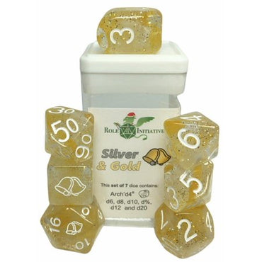 Role 4 Initiative R4I50903-7C Diffusion Dice Silver & Gold - Set of 7