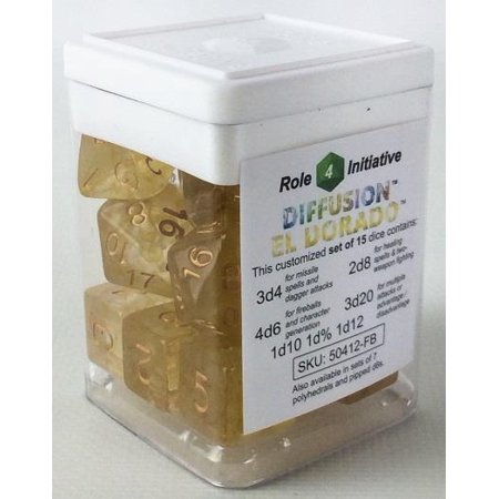 Polyhedral Dice - El Dorado W/Gold Numbers (15) New