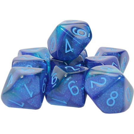 Chessex CHX26263 Clamshell Gemini Luminary D10 Dice Block Blue & Light Blue - Pack of 10