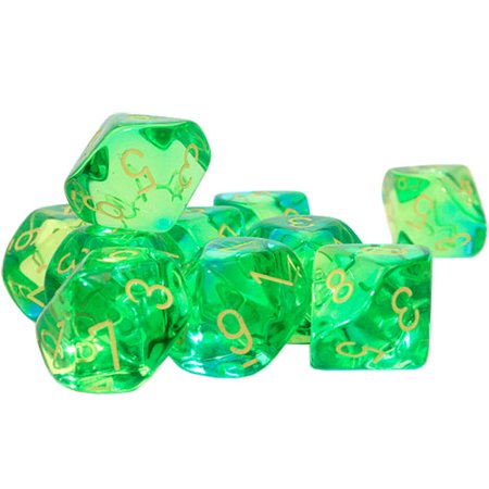 Chessex CHX26266 Clamshell Gemini D10 Translucent Dice Block Green Teal & Yellow - Pack of 10