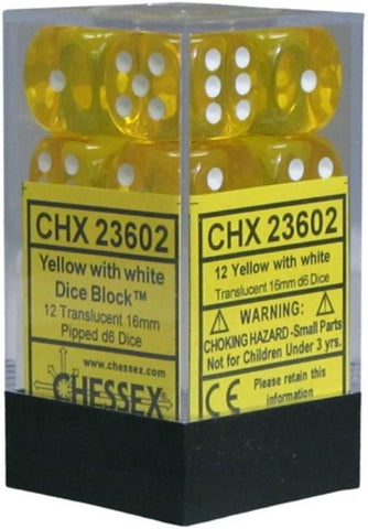 Chessex D&D Dice-16mm Translucent Yellow and White Plastic Polyhedral Dice Set-Dungeons and Dragons Dice Includes 12 Dice – D6