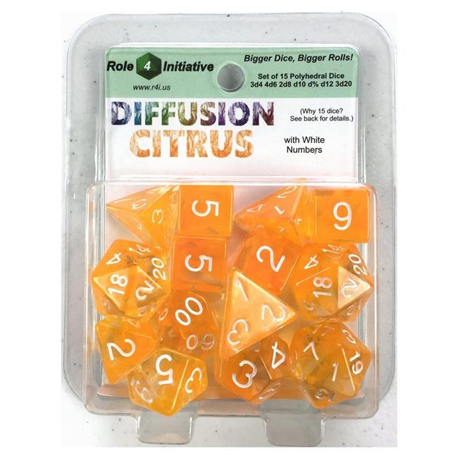 Role 4 Initiative R4I50406-FB 4 Initiative Polyhedral Dice Diffusion Citrus with White Numbers - Set of 15